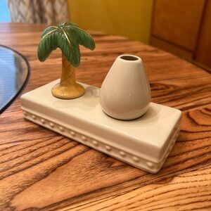 Nora Fleming Cream and Green Palm Tree Vase